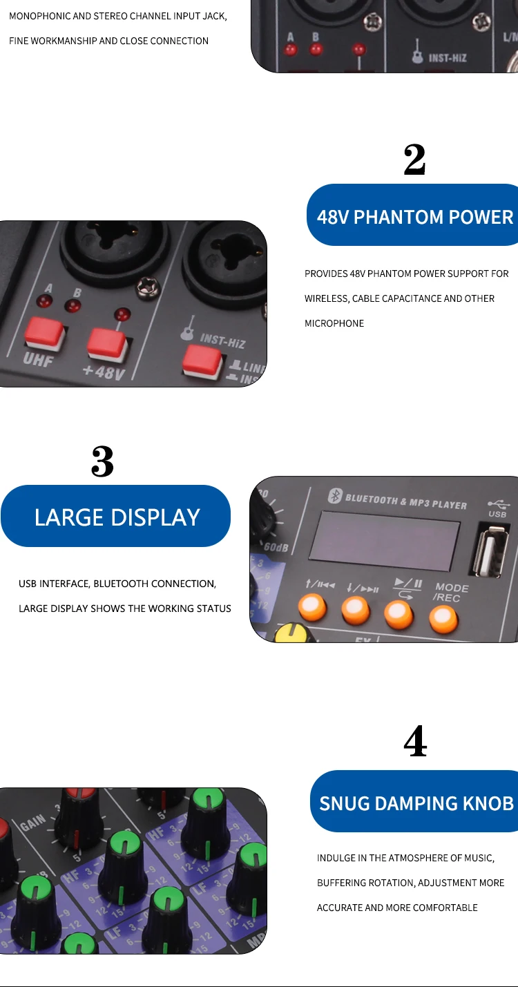 New Design Professional Buildin 48v Phantom Power 4 Channel Usb Audio