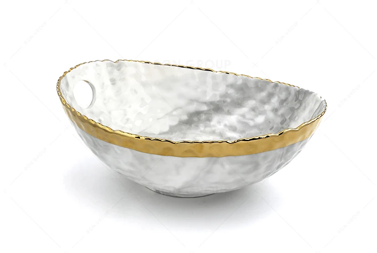 Wedding Banquet Gold Rim Ingot Bowl For Serving Food Kitchen Malleolar Stria Ceramic Salad Fruit Bowl