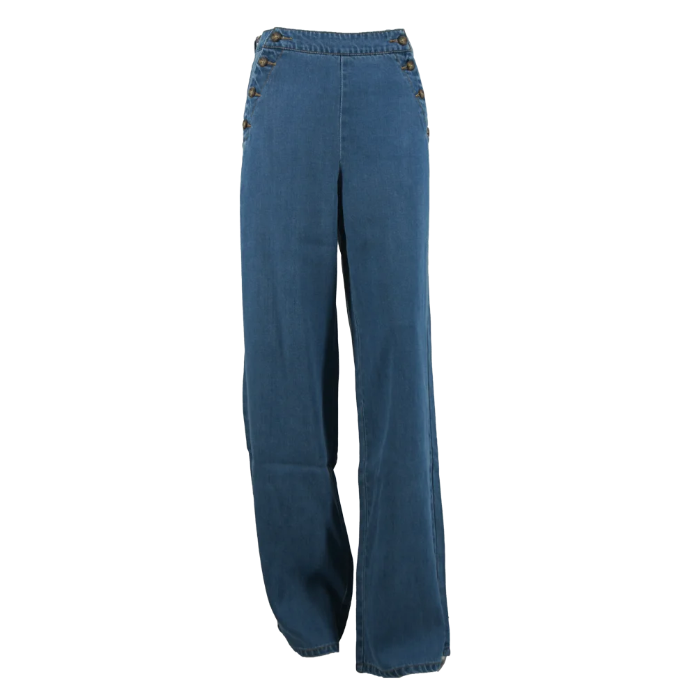 High-waist Casual Denim Trousers Featuring Trendy Pleated Flared Jeans