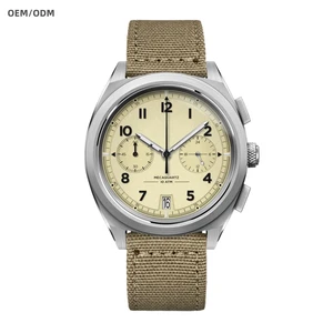 OEM Custom 39mm Polished 316 Stainless Steel Arched Sapphire Anti-reflective Men's Quartz Chronograph Watches for Japan VK64