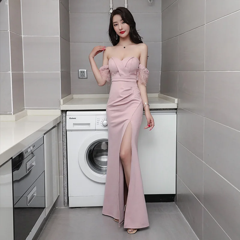 Solid Pink Black V-neck Summer Costume Hot Womens Off Shoulder Dresses  Casual Long Maxi Evening Party Beach Long Dress