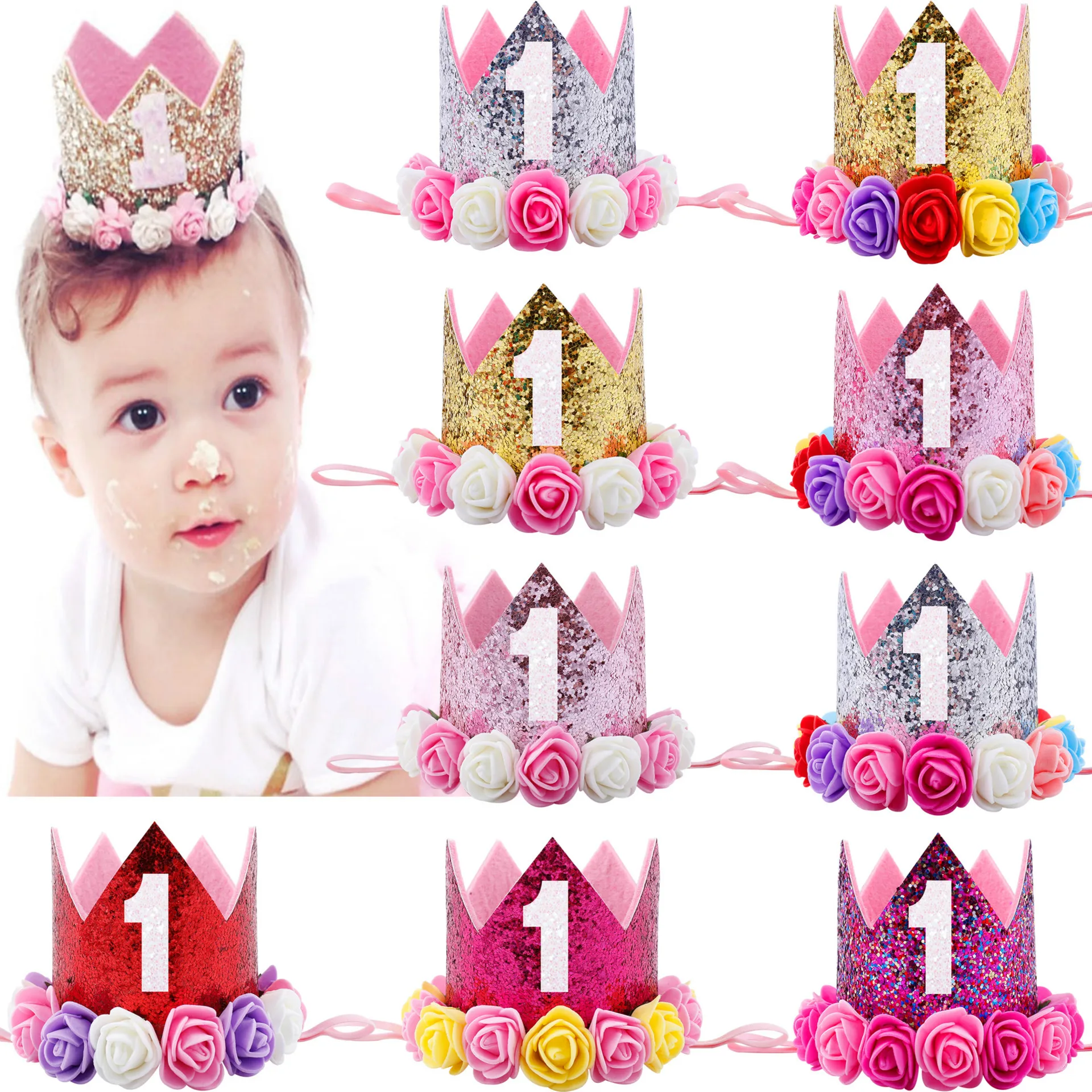 Baby Girl First Birthday Flower Party Cap Crown Headband 1 2 3 Year Number  Princess Style Birthday Hat Baby Hair Accessory - Buy Hair Band,Hair  Accessories,Party Accessories Product on 