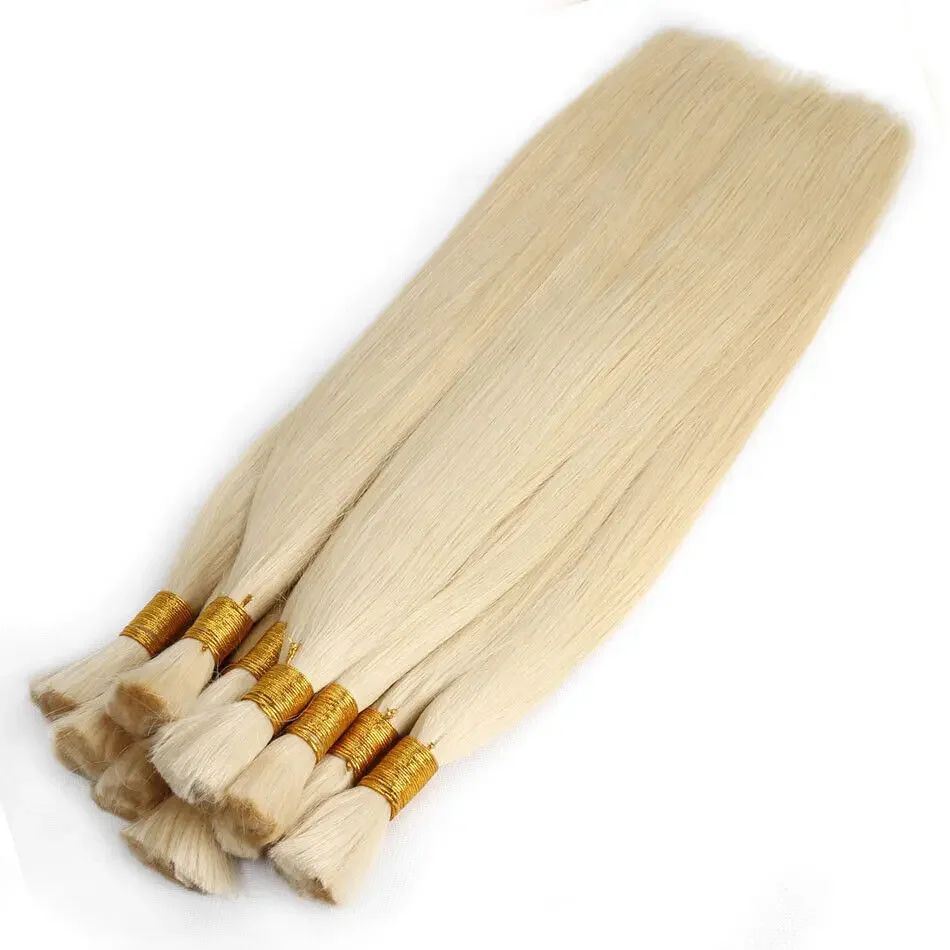 Top Quality Brazilian Human Hair Bulk for Braiding 50g Straight Wave Color 613 Bleach Blonde Women_voghion.com