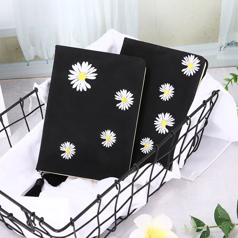 Chinese Style Embroidery Daisy Flower Notepad Creative Tassel Bookmark Student Diary Notebook