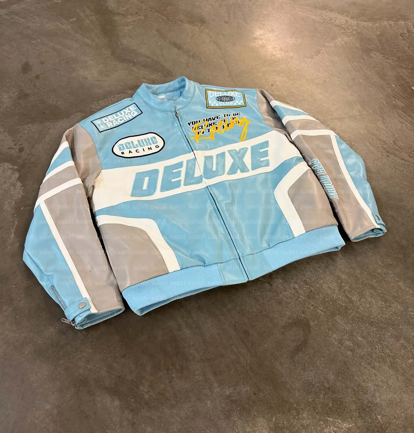 Salati Custom Manufacturer Race Jacket Pu Padded Embroidery Man Letterman Plus Size Winter Leather Racing Motorcycle Jackets Men gallery 2