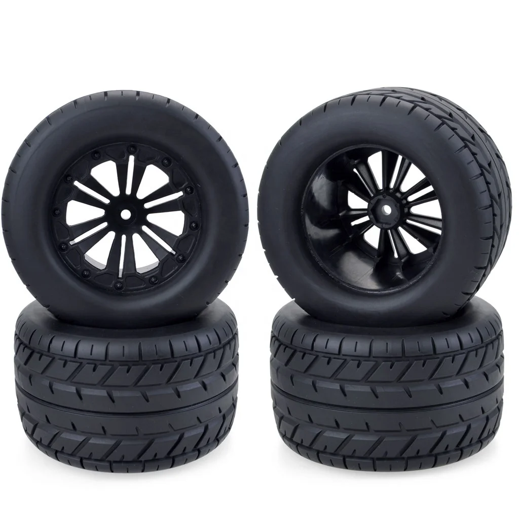 Mxfans 4 Pneumatici In Gomma Con Cerchi In Plastica Nera Per Auto RC 1:10 Da Strada – 65x26mm, Adattatore 12mm - 2