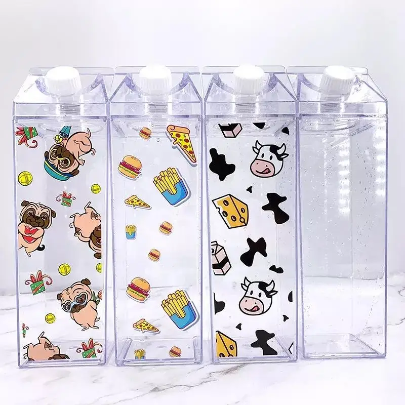 Transparent and simple 1L milk cup Transparent PS plastic square water cup cross-border creative milk bottle 1000ml manufacture