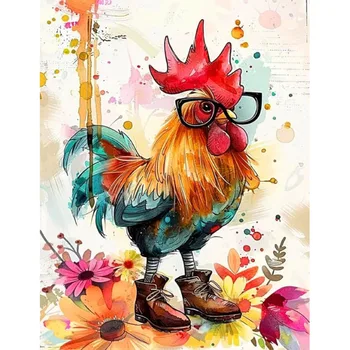 Classic Modern Cartoon Style Diamond Painting Kit with Cock Full Drill Square Dots for Wall Decoration Made of Crystal Glass
