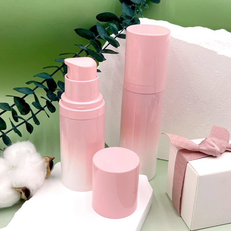 Gradient pink 30ml 50ml  airless split bottle pack travel kit press type portable lotion bottle