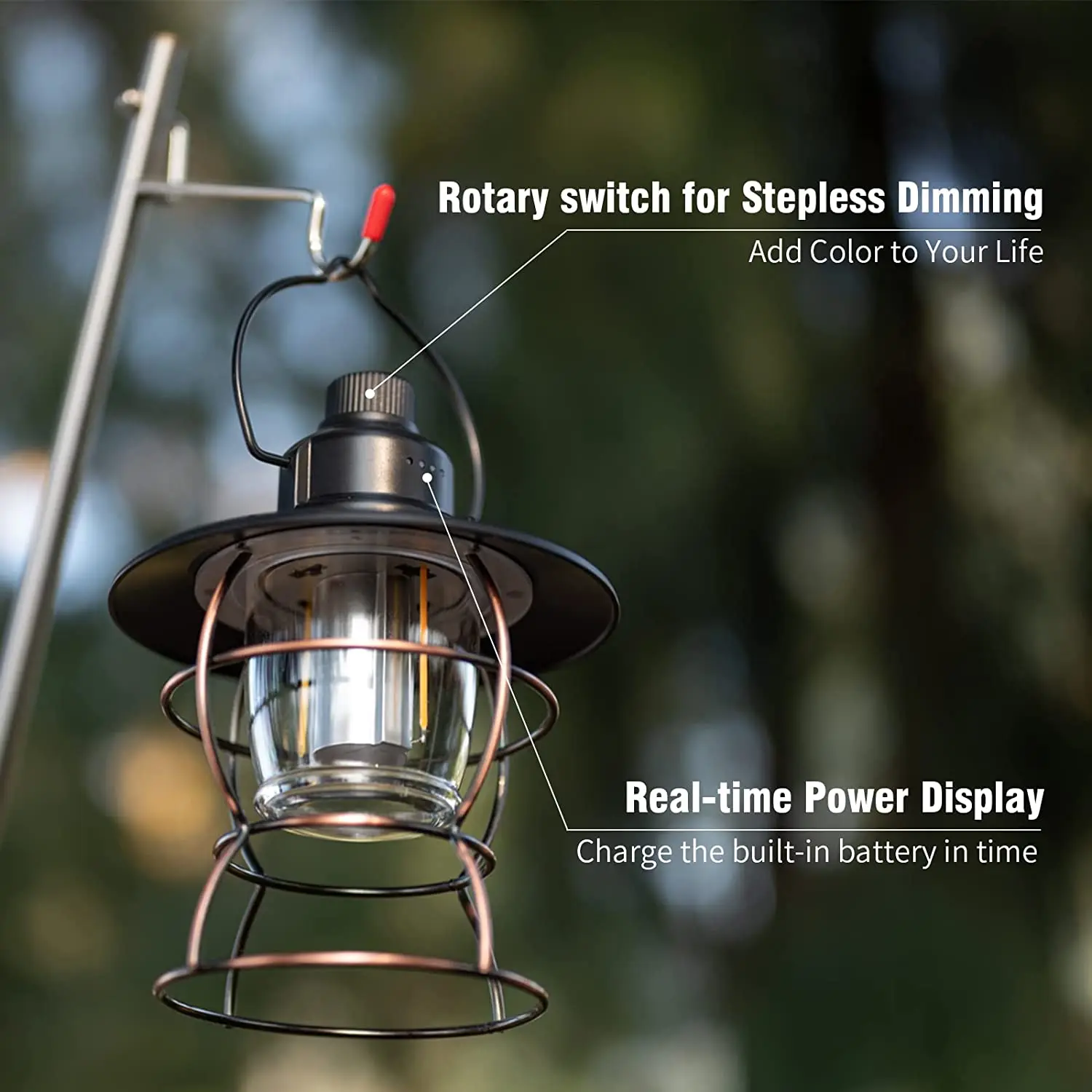 2022 IPX4 Waterproof Outdoor Portable Rechargeable Led Vintage Retro Metal Hanging Camping Lantern Lights supplier