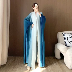 Miyake Pleated Gradient Cardigan Jacket Robe Women's Plus Size Traditional Muslim Clothing With Summer Cuff Bat Coat Abaya
