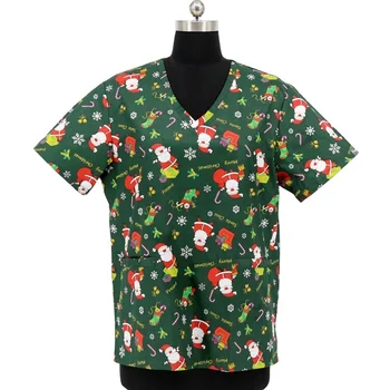 Christmas Day Customized Design Printing fabric for Children Hospital nurse and Pediatric Dentistry Scrub uniform