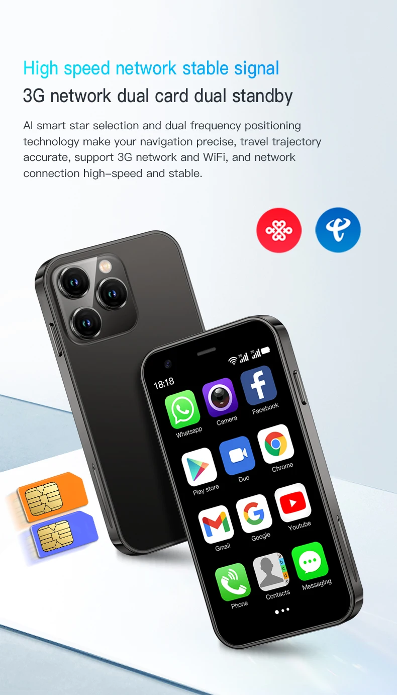 SOYES XS15 Mini Smart Mobile Phone 3.0 Inch Android 8.1 Smartphone 2GB RAM+16GB ROM Dual SIM Google Play Store 3G Cellphones