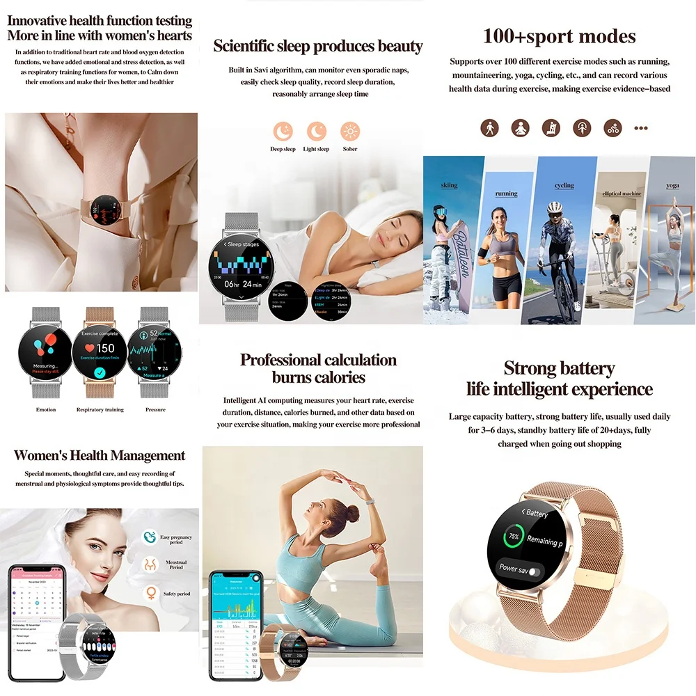 Beautiful 3D UI Fitness Sleep Health Business BT Call Phone Talking H06  Lady Fashion Smartwatch Woman Luxury Smart Watch H06