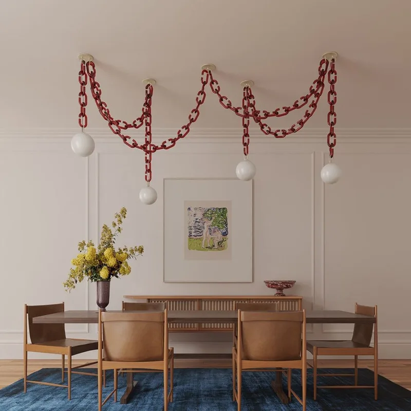 JYLIGHTINGModern Nordic Simple Glass Globe Creative Chandelier Living Room Cloakroom Clothing Store Dining Room Decorative Chain