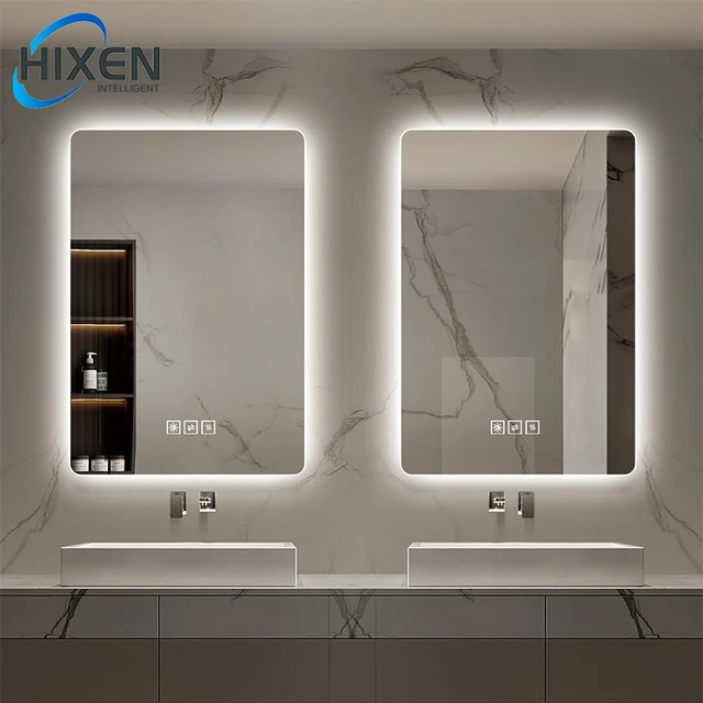 HIXEN modern design frameless rectangle adjustable 3 colors smart led light bathroom mirror