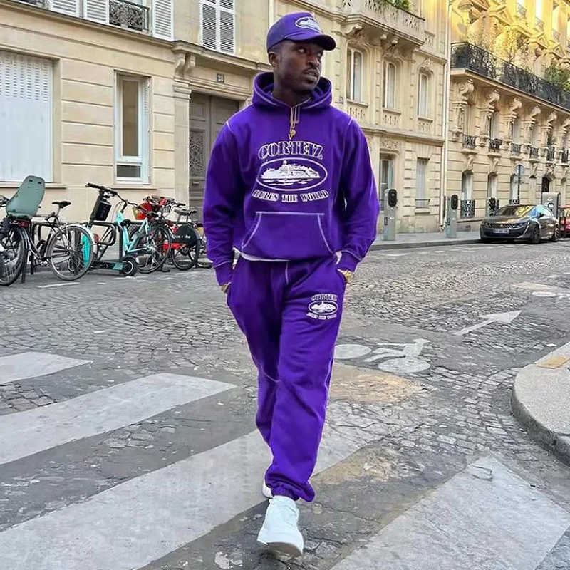 Custom Contrast Stitch Hoodie and Sweatpants 2pc Print Pullover Tech Fleece 100% Cotton Oversized Streetwear Sport Tracksuit Set gallery 3