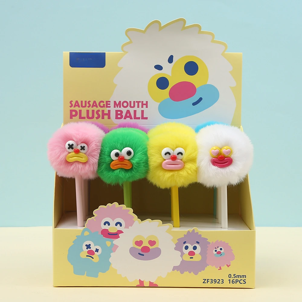 Cartone animato Capelli Fritti Neutro Studente Divertente Espressione Divertente Fontana Forma Peluche Penna Firma Nera_voghion.com