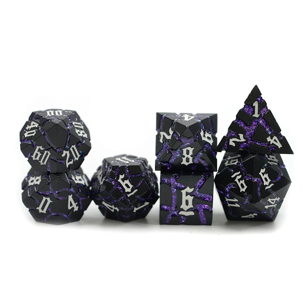 커스텀 7개 폴리헤드럴 주사위 세트 퍼플 미카 글리터