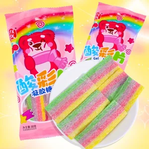 Sour Candy Long Strawberry Bear Gummy Fruity Flavored Sweet Cute Bulk Snack Internet Celebrity Soft Coated Decorative Bag
