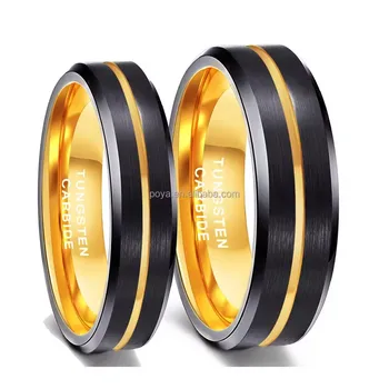 POYA 8mm 18K Gold Plated Grooved Tungsten Carbide Rings Fashionable Wedding Bands Ring for Men Engagement Party