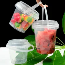 16/24/32oz Plastic Cup Disposable Juice Fruits Pearl Drink Bubble Boba Milk Tea Vasos Plastico Bucket Cups with Lids and Handle