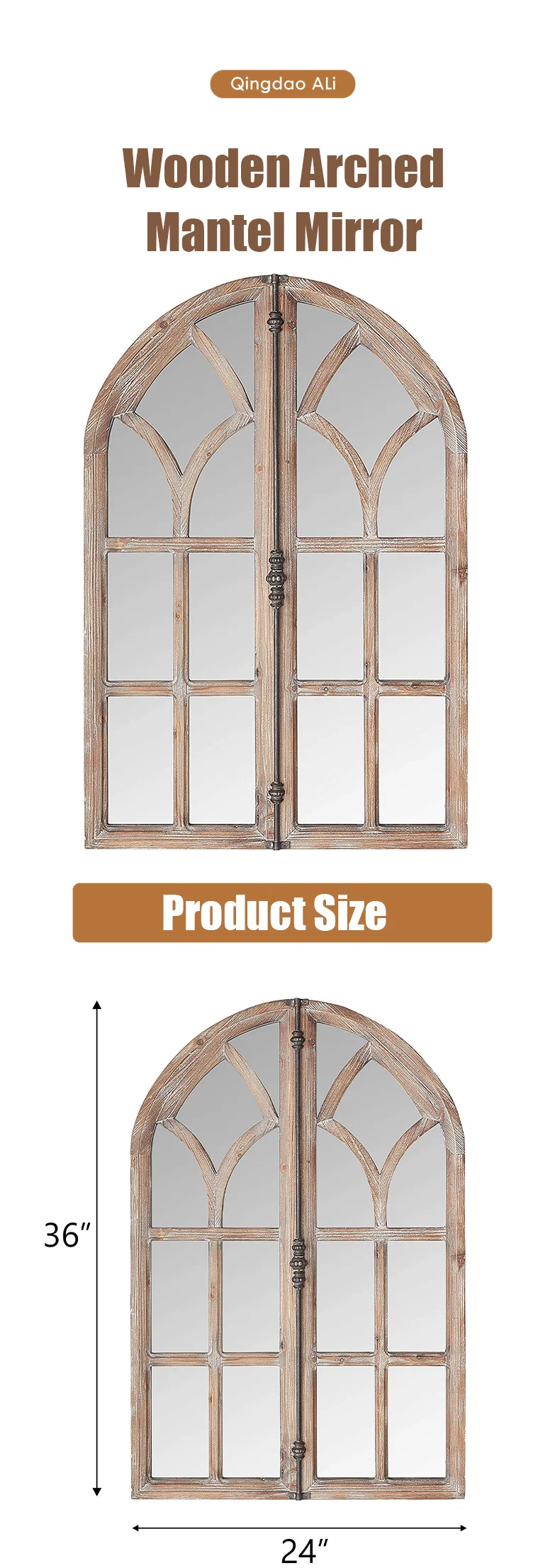 Window Style Decorative Mirror Natural Solid Wooden Frame Mirror Luxury ...