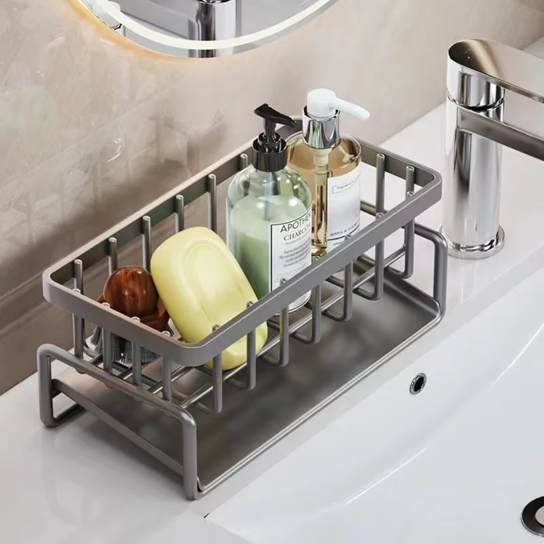 Metal Sink Storage Rack Kitchen Drainer Rack with Draining Tray & Detachable Hanging Rack for Home Hotel Kitchen Bathroom