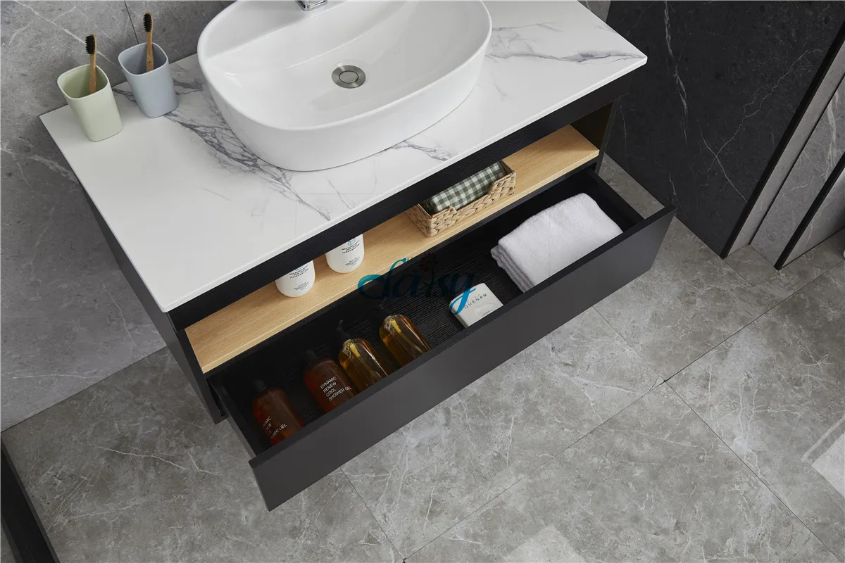 Black  Floating Rustic Primitive Dowell Double Vessel Sink Cheap Washbasin Offset Top Bathroom Vanities Canada