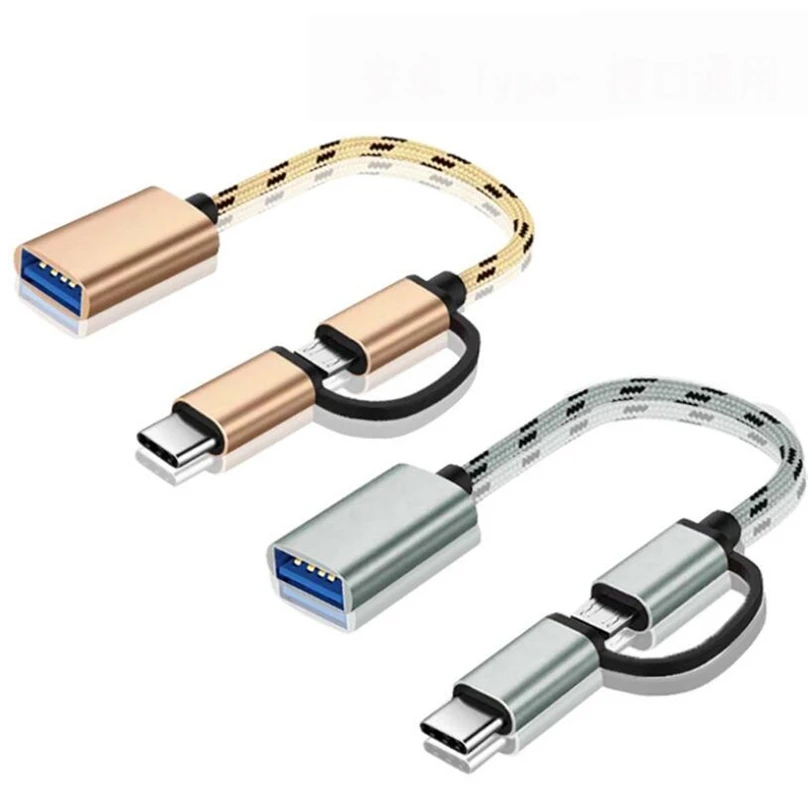 Câble Adaptateur OTG USB 3.0 vers USB-C / MicroUSB Tressé en Nylon