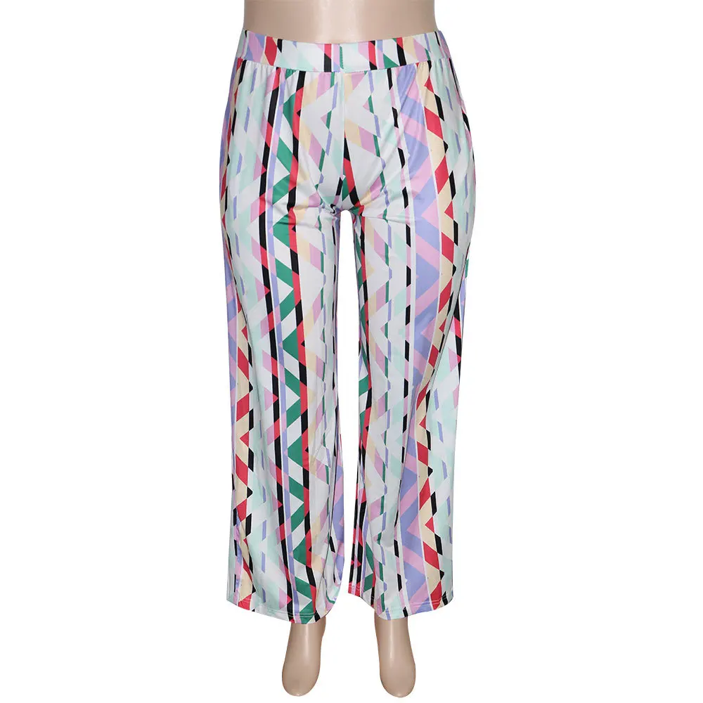 New arrival Casual letters geometric flower print stretch waist wide leg plus size women's pants & trousers