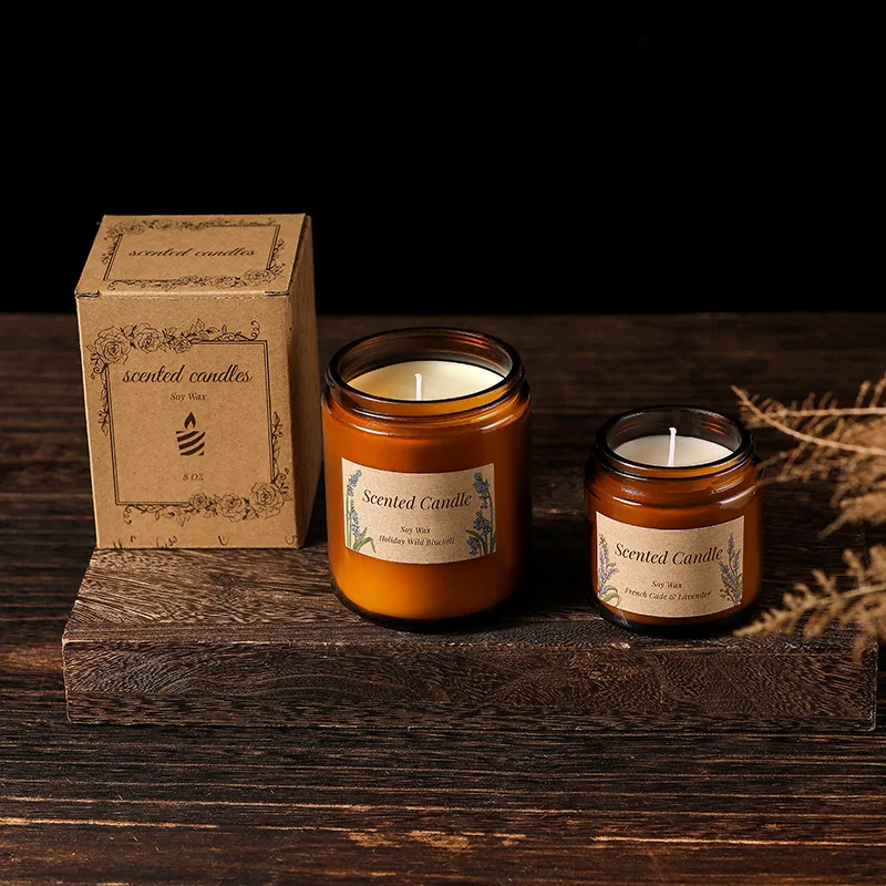 3.5oz Brown Glass Bottle Scented Candle Jar Soy Wax Retro Style