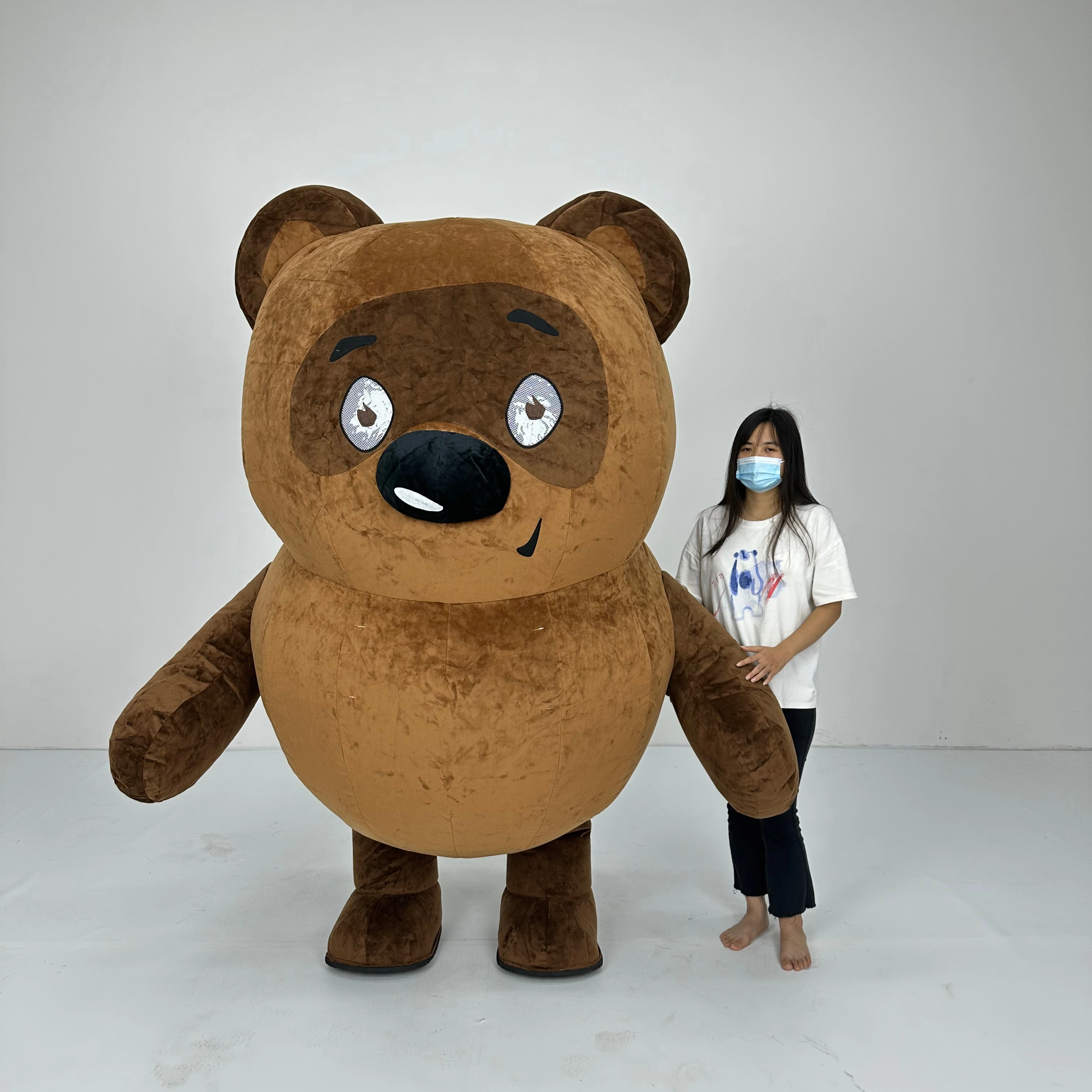 Inflatable Brown Bear Costume for Adults Cute Plush Mascot Fursuit for Halloween Christmas Parties Cosplay