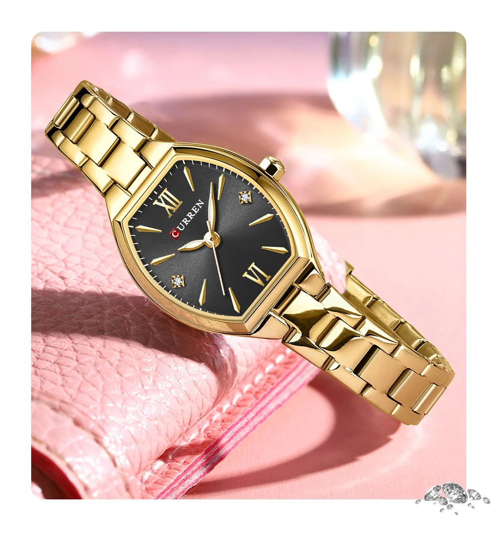 CURREN 9112 Women's Watches Luxury Tonneau Original Top Brand Quartz Watch Waterproof Luminous Hands Femme Wristwatch for Ladies