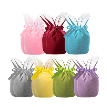 Hot Selling Multi-Color Velvet Easter Bunny Ears Bag Cute Drawstring Gift Bags for Parties and Celebrations
