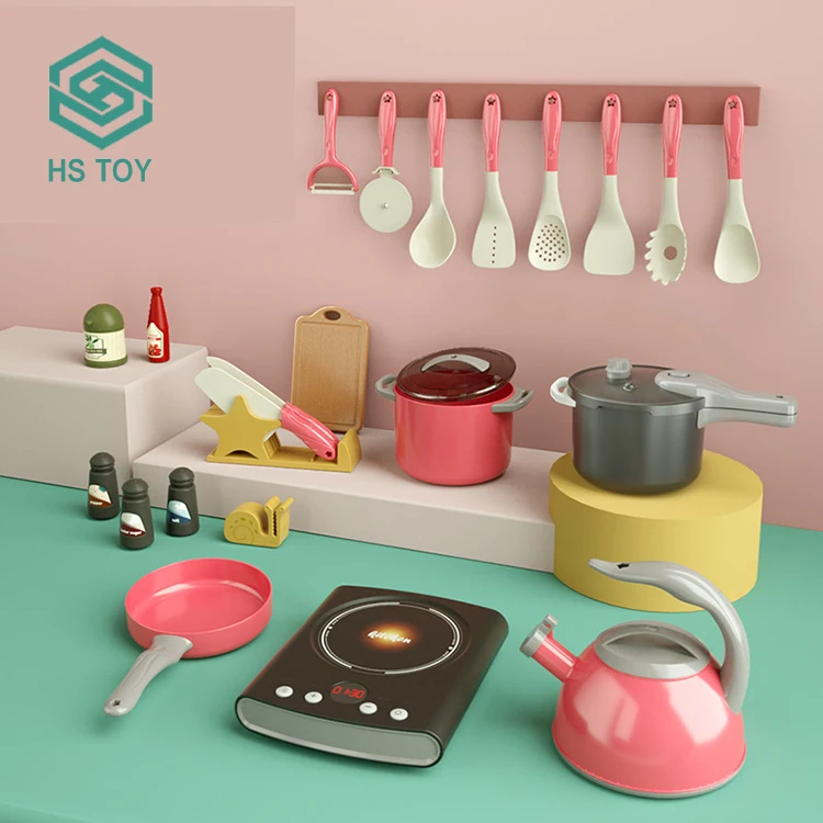 HS Simulation Large Role Play Game Treasure Induction Kitchen Set Toy Pressure Rice Cooker for Kids
