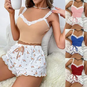 2026 Women's Sexy Lace Lace Camisole Vest Shorts Sleepwear Women's Slim Fit Two-piece Home Outfit
