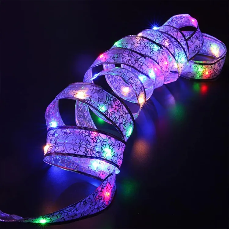 Battery Operated Colorful DIY Lace Light Christmas Led Glow Ribbon Lights for Home Xmas Tree Decorative