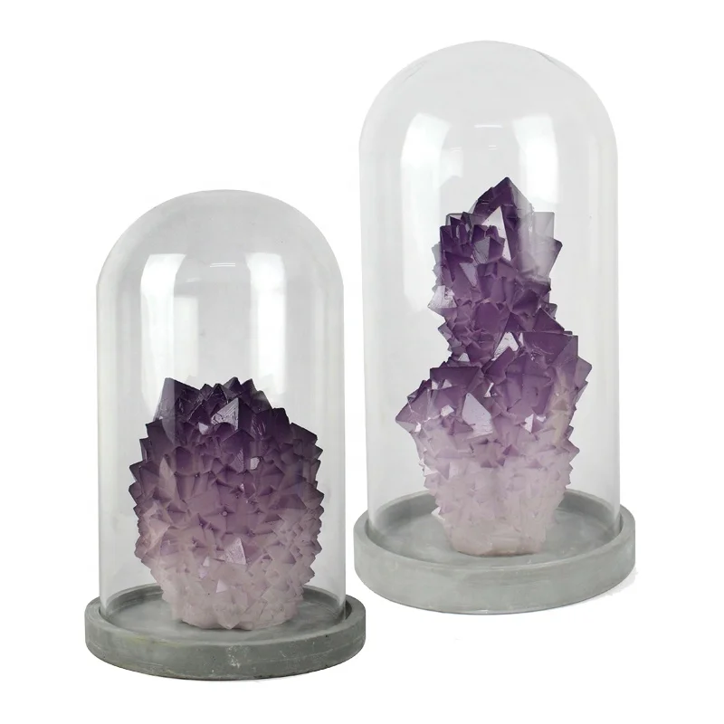 Wholesales 3D Resin Glass Dome Purple Crystal Statue Crafts Ornaments Home Decoration Figurine Engraving Pyramid Carved Europe