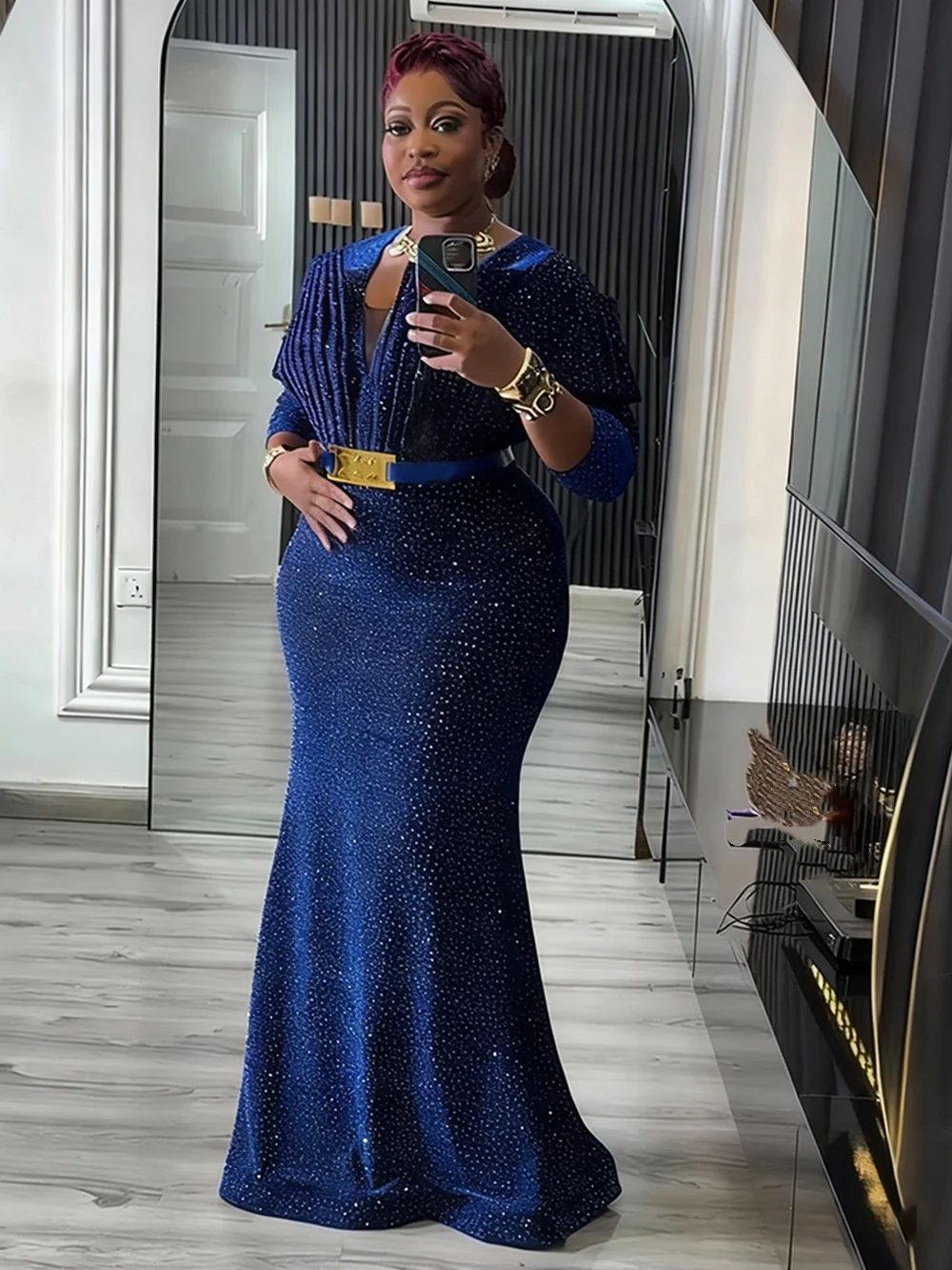 plus size islamic evening dresses Modest Muslim Women’s Embellished Elegant Draped Sleeve Evening Dress