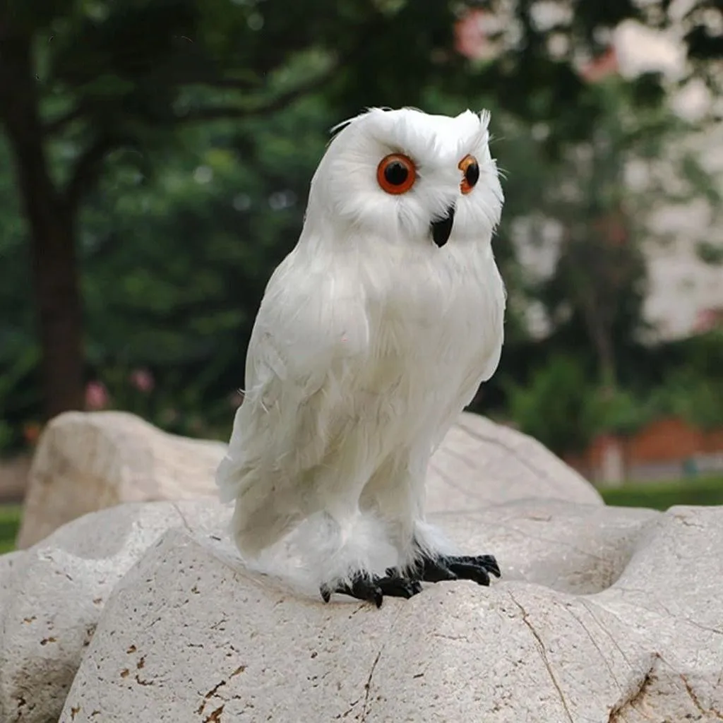 Artificial Owl Bird Feather Realistic Home Garden Owl Decor White Owl Garden Crafts Decorations Accessories