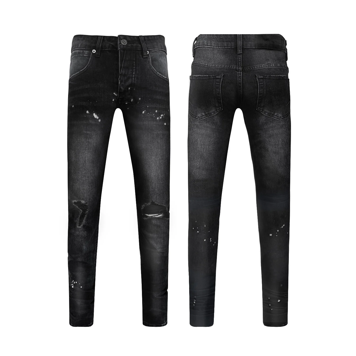Skinny Washed Black Premium Stretch Cotton Denim Trashing Repair