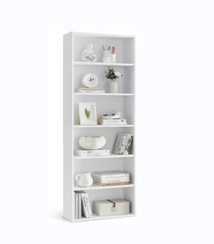 OUHAN Bookshelf, 6-level open bookcase with adjustable storage, floor to floor unit, White