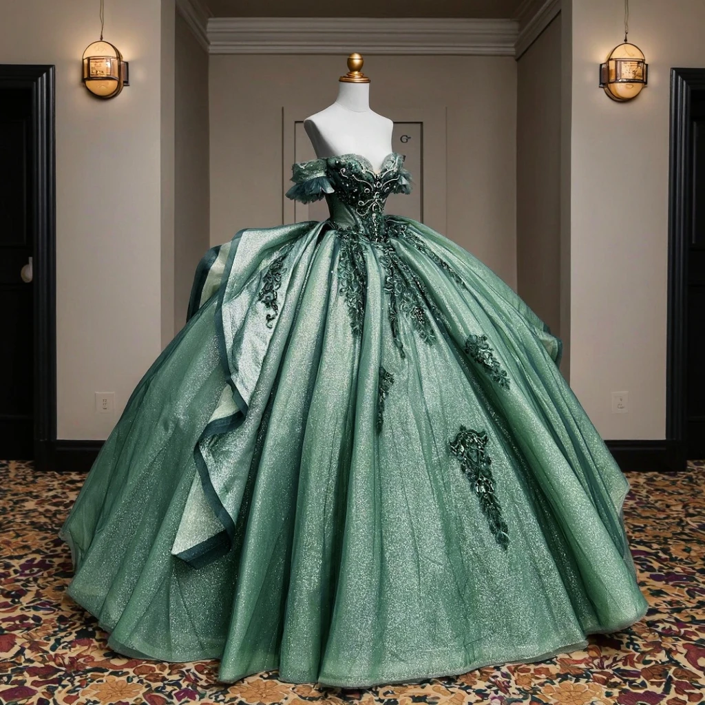 United States Vintage Emerald Green Quinceanera Ball Gown Beaded Princess  Pattern Modest Dress for Teenagers for Sweet 16 Prom| Alibaba.com