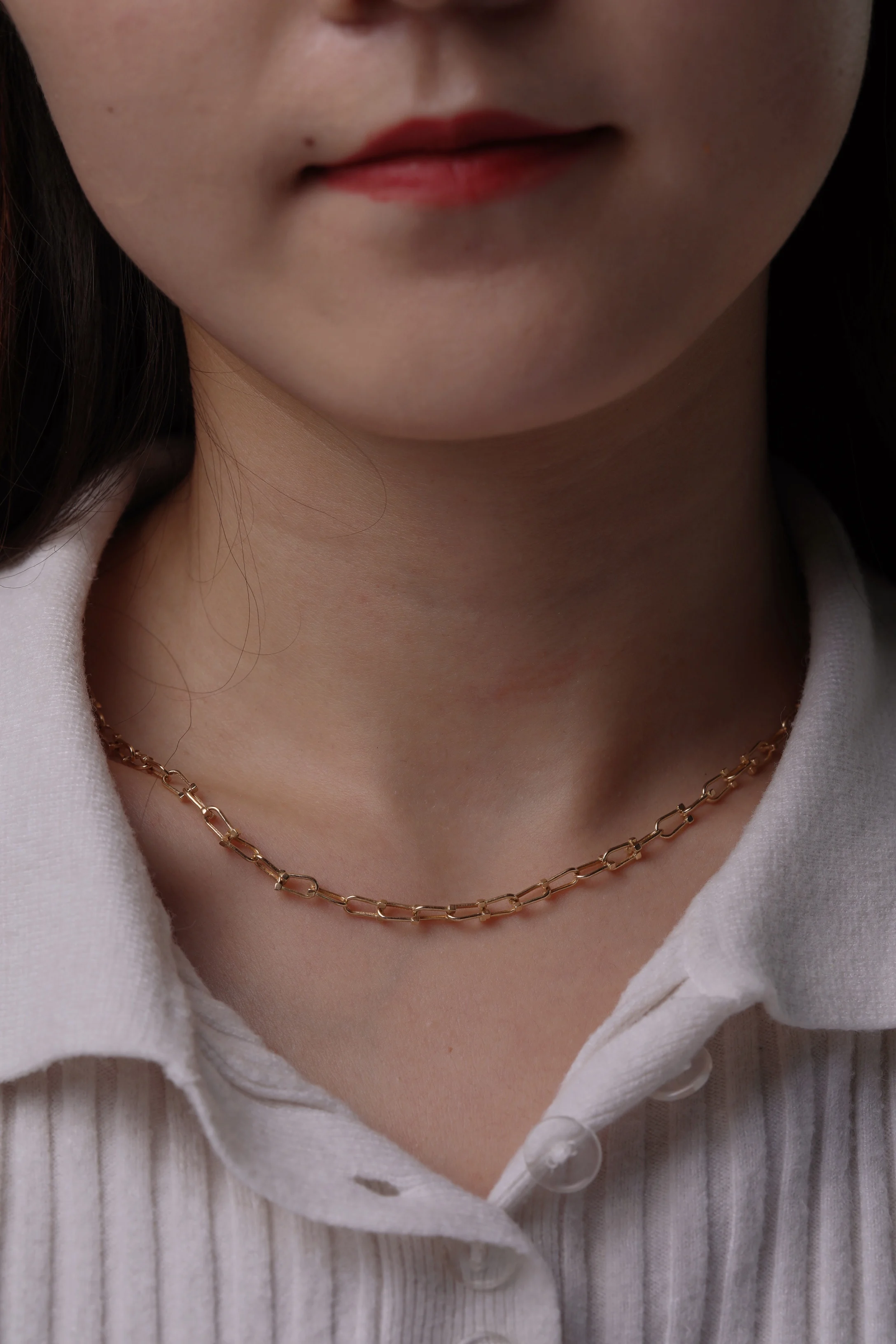 Solid 18K Gold Round Flat Rectangle Chain Link Choker Necklace Women 18k Gold Paper Clip Ins Style Jewelry Link Chain Necklaces