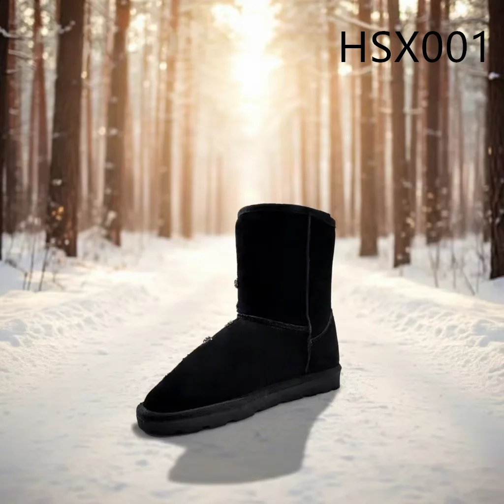 LXG,Ice and Snow Festival Rhinestone Design Black Lady Snow Boots Thick Warm Real Wool Lining Cold Insulation Winter BootsHSX001