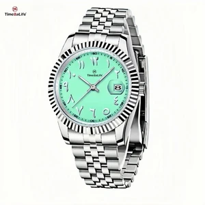 OEM Custom logo High Quality Green Quartz Watch with Arabic Numerals Fashion 316L Full Stainless Steel Luxury Men's Watches