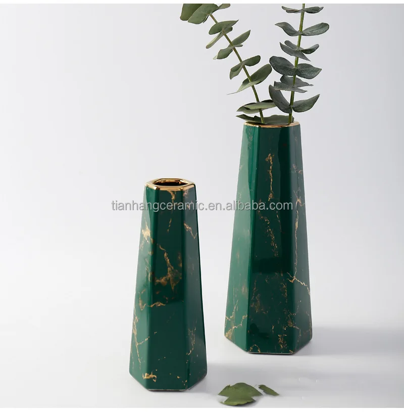  Wholesale modern living room wedding decorative porcelain flower pot Golden edge green and white ceramic vase for home decor.jpg