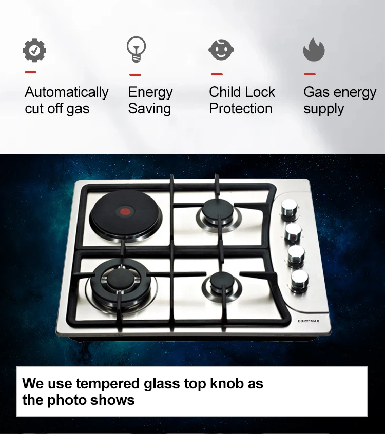 2022 Advanced Technology Glass Home Appliance Built-in Stainless Steel Gas Hob With 4 Burner