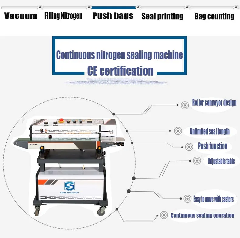 Factory Price Continuous Nitrogen Sealing Machine Gas Potato Chip Bag Sealer with Gas Flushing